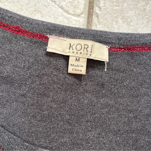 Kori America Long Sleeve Grey Top w/ Patterned Sleeves - Picture 10 of 11